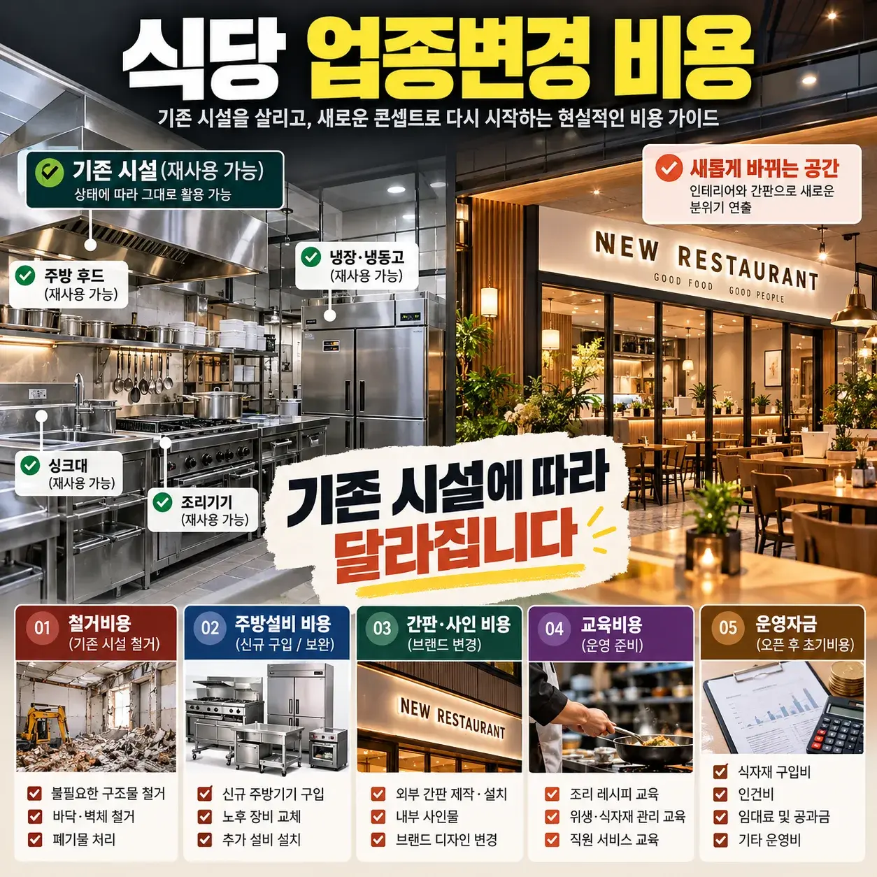 식당 업종변경 비용, 기존 시설별로 달라지는 항목 대표 이미지